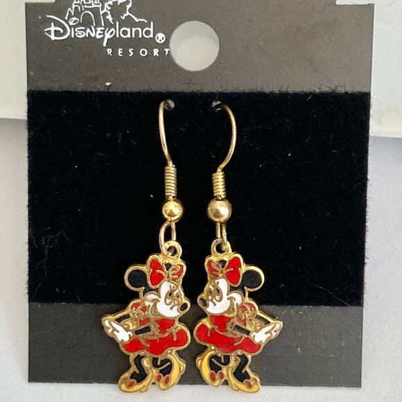 Vintage Disney Minnie Mouse Earrings Disneyana Gold Plated Enamel 1980' Taiwan - Picture 2 of 11